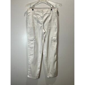 Chico's Cargo Crop Pant White Linen Blend Snap Pockets Size 0 US 4 NWT Excellent